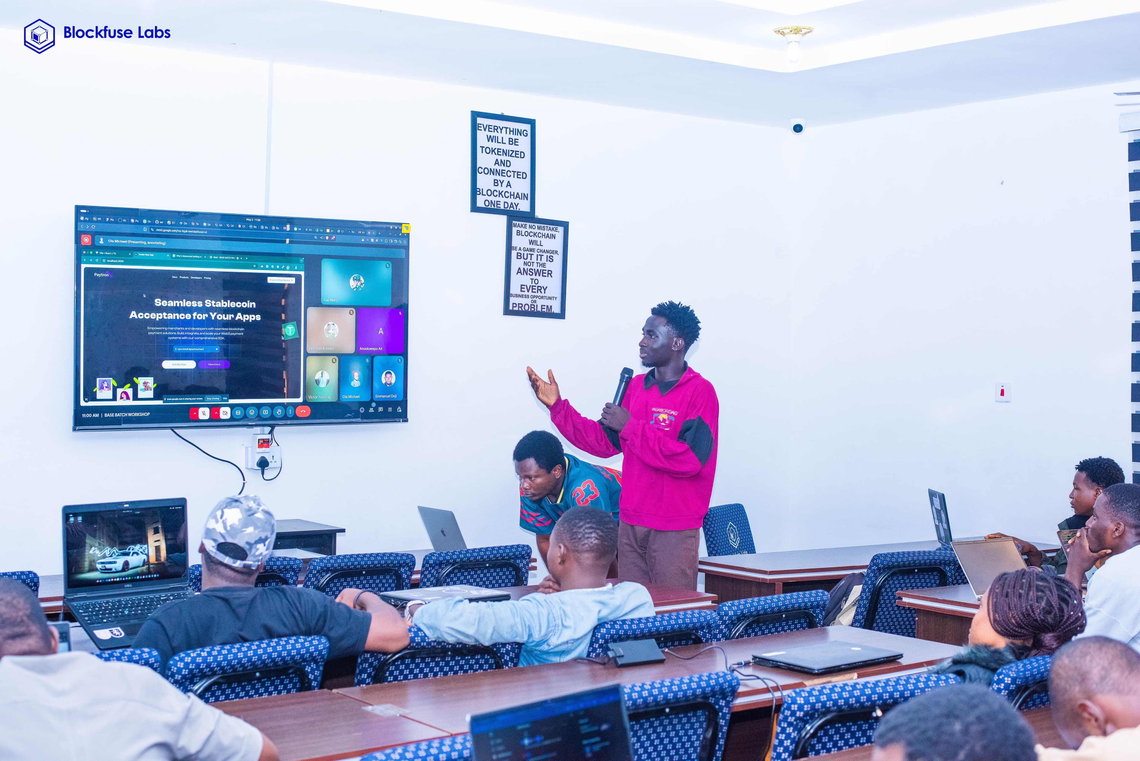 A Blockfuse engineer presenting a product workshop