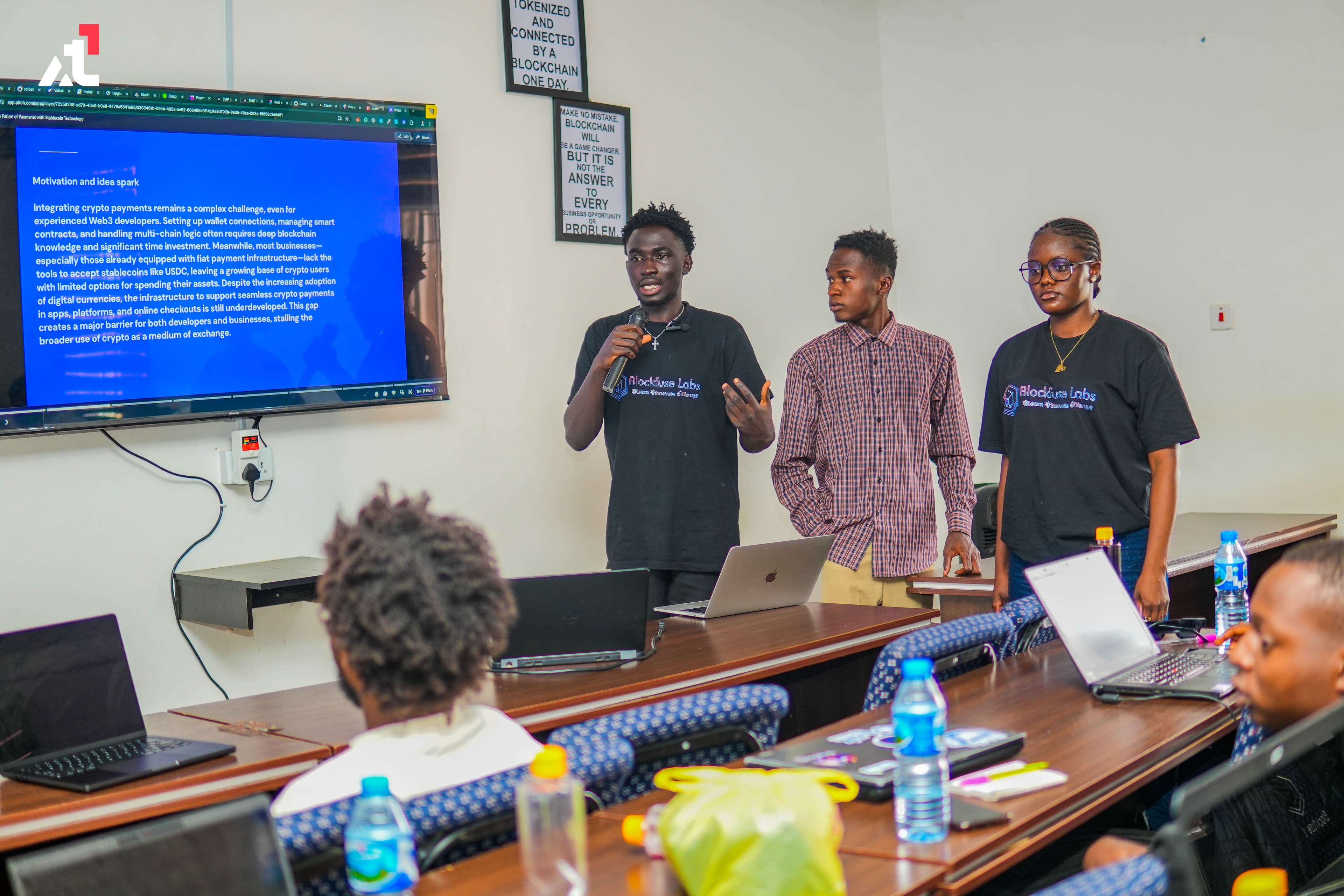 A team presenting a Web3 project at a Blockfuse event